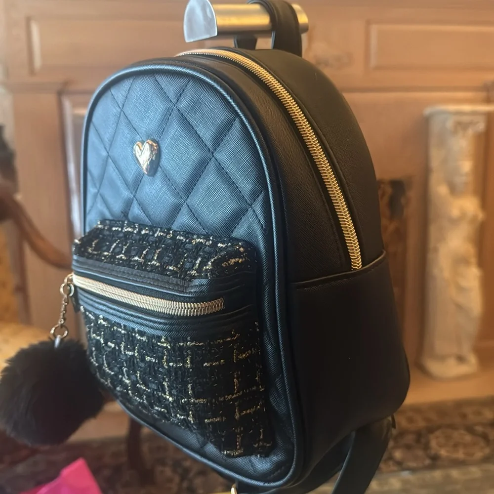 Black kids Quilted Backpack with Heart Accent